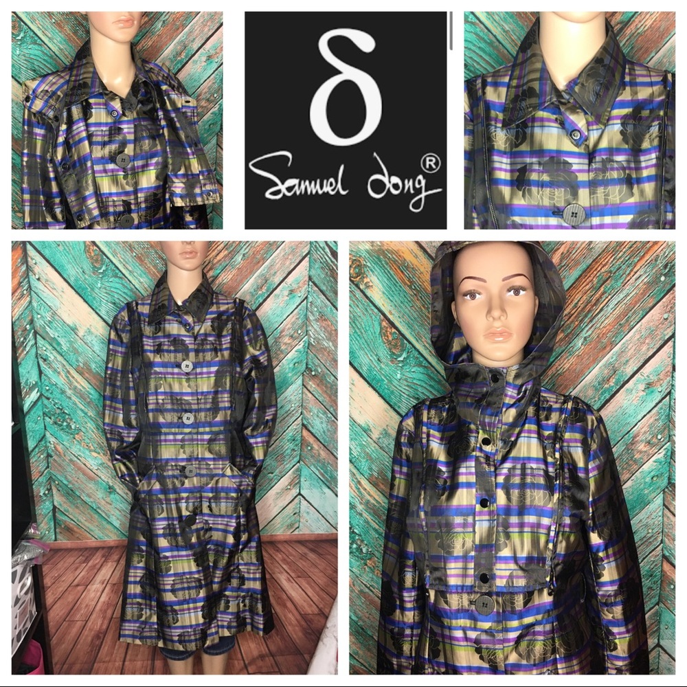 Samuel Dong Plaid Polyester Rose Print Hooded Coat